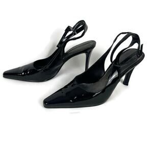 ENZO ANGIOLINI Black Patent Leather Slingback Ankle Strap Pump Shoes Size 7 1/2M
